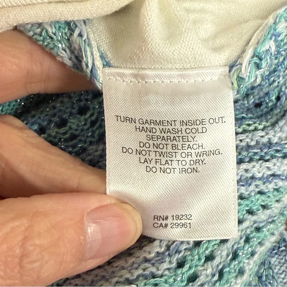 Alfred Dunner Aqua Knit Cardigan M | Open Front Layered Sweater Set Spring - Picture 7 of 8